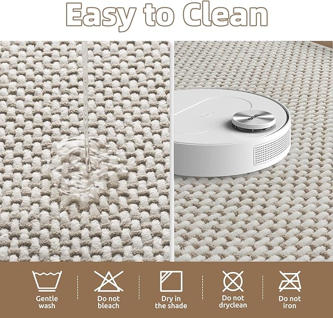 PADOOR-Bath Mat-Super Absorbent Chenille Bathroom Mats-Rubber Backed Bath Mats for Bathroom Non Slip, Easy Clean Bathroom Rugs Front of Bathtub,Shower Room,Sink-24×36, Beige&Cream