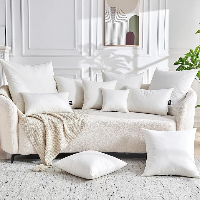 TOPGREEN Feathers Down Pillow Inserts 14x22, Set of 2, 100% Organic Cotton Shell, Soft Decorative Lumbar Pillow Insert for Living Room Sofa, Couch, or Bed (White)