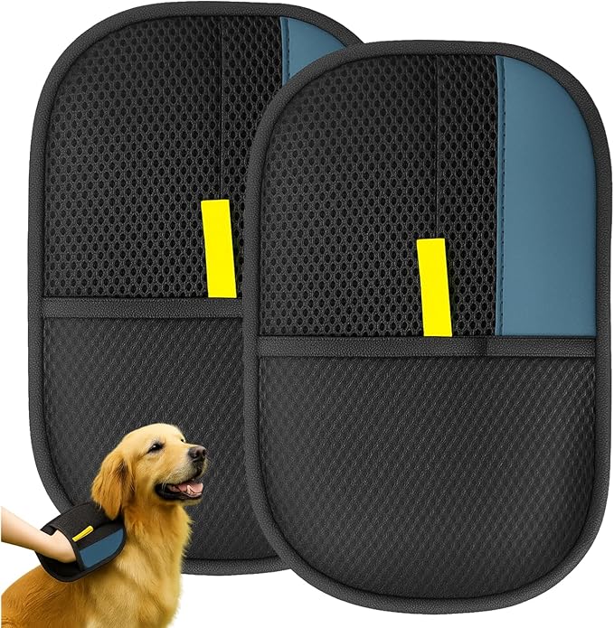 Pet Hair Remover Glove, 2 Pack Grooming Mitt for Cats & Dogs, Easy Clean De-Shedding Tool, Gentle Massage, Reusable Mesh (Cyan, Large)