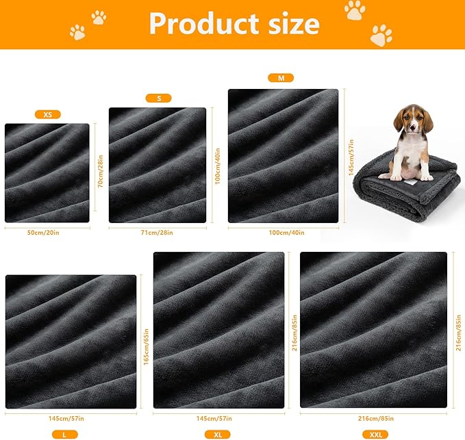 Maidewow Waterproof Dog Blanket Reversible Pet Bed Cover Puppy Blankets Leakproof Sofa Couch Cover Cat Pet Blanket for Warm Fluffy Washable Grey Mat-M
