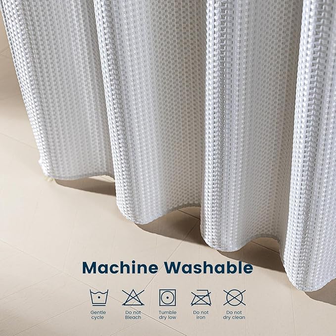 SLEEP ZONE Shower Curtain Liner, Waffle Shower Curtains for Bathroom, Heavy Duty Thick Fabric Shower Curtains - 285GSM Luxury Weighted Polyester Bath Curtain, 72" × 80" (Pure White)