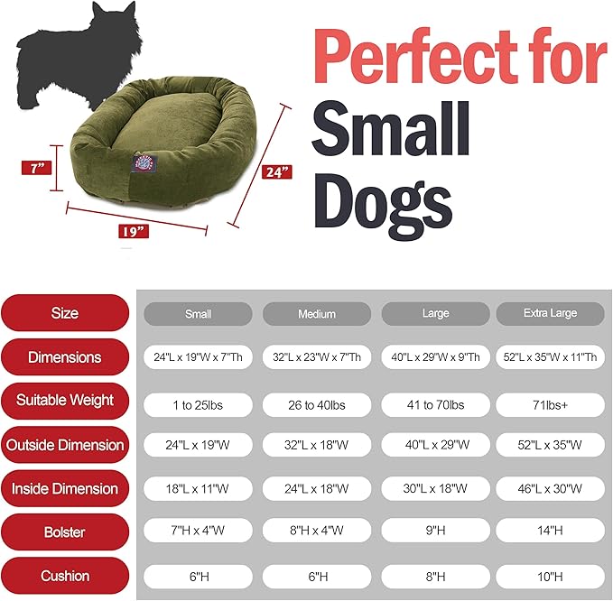 Majestic Pet Villa 24 Inch Shredded Memory Foam Dog Bed for Small Sized Dog 24x19x7 Inch–Orthopedic Pet Bed - Washable Small Puppy Mat with Head Support-Fern