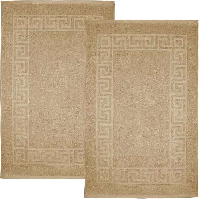 DAN RIVER Greek Cotton Bath Mats Set of 2 – Not a Bathroom Rug, Ultra Soft, Highly Absorbent & Machine Washable Bath Mat Towel for Bathroom Floor Mat – Durable, Quick-Dry, 21x34 Inches, Tan