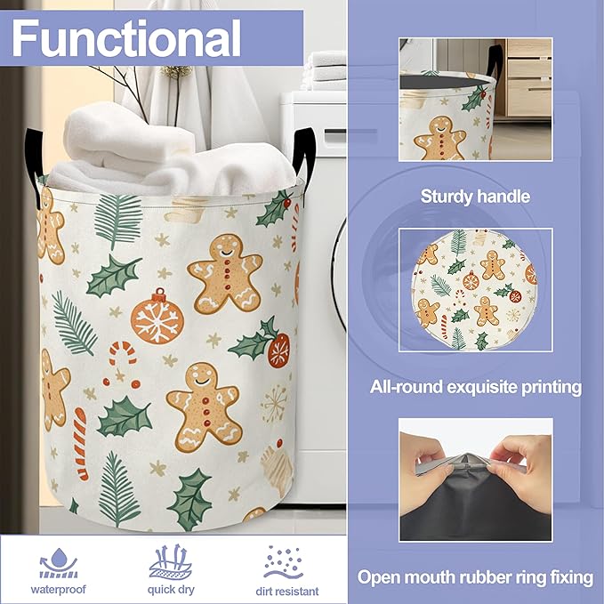 Laundry Basket-Cute Gingerbread Man Foldable Waterproof Oxford Cloth Funny Tote Bag Laundry Hamper Clothes Storage Bucket Organizer For Bathroom/Laundry Storage/Bedroom Storage Basket