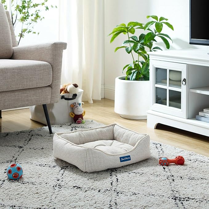 Sam's Pets Arlo Orthopedic Brown Plaid Dog Bed with Soft Fabric, Easy Cleaning, Non-Slip Grip, Modern Design, Extra Small