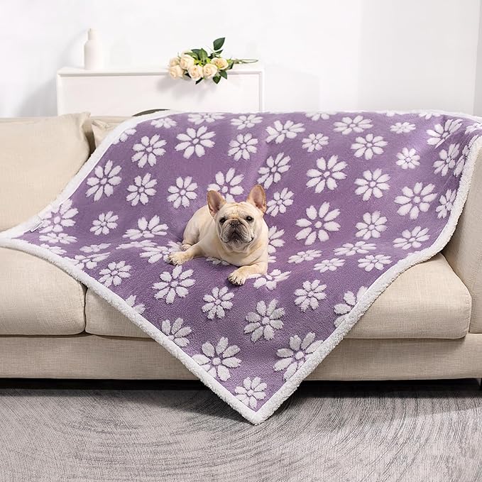 Yaning Waterproof Blanket for Dog Cat or Adult, Cute 3D Textured Flower Dog Blanket for Bed Couch Sofa, Soft Liquid Pee Proof Pet Furniture Protector, 60"x80", Purple