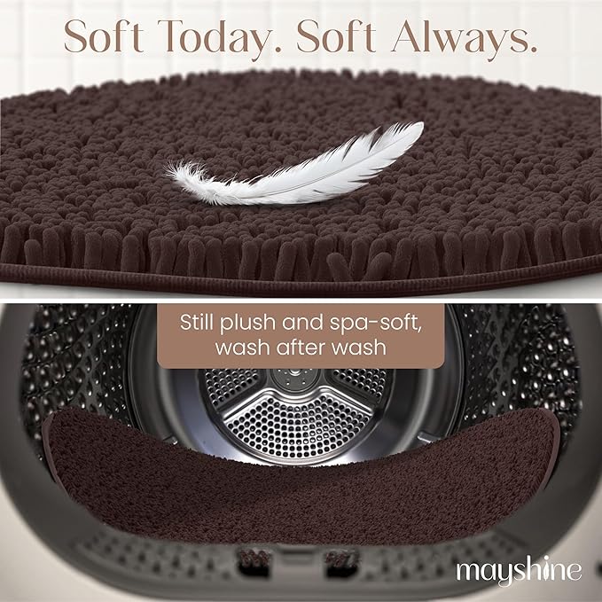 MAYSHINE Round Area Rug Set for Bathroom | Soft Plush Chenille Bath Mat, Water Absorbent Non-Slip Bathroom Rug | Washable Shag Carpet for Shower, Bedroom, or Home Décor | 36"x36" (Round) | Brown
