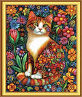 Foxnyart Stamped Cross Stitch Kits Full Range of Embroidery Needlework Starter Kits for Beginners Adults 11CT Embroidery Patterns Art Crafts DIY Needlepoint Kit-Colorful Flower Cat 16x20 inchs