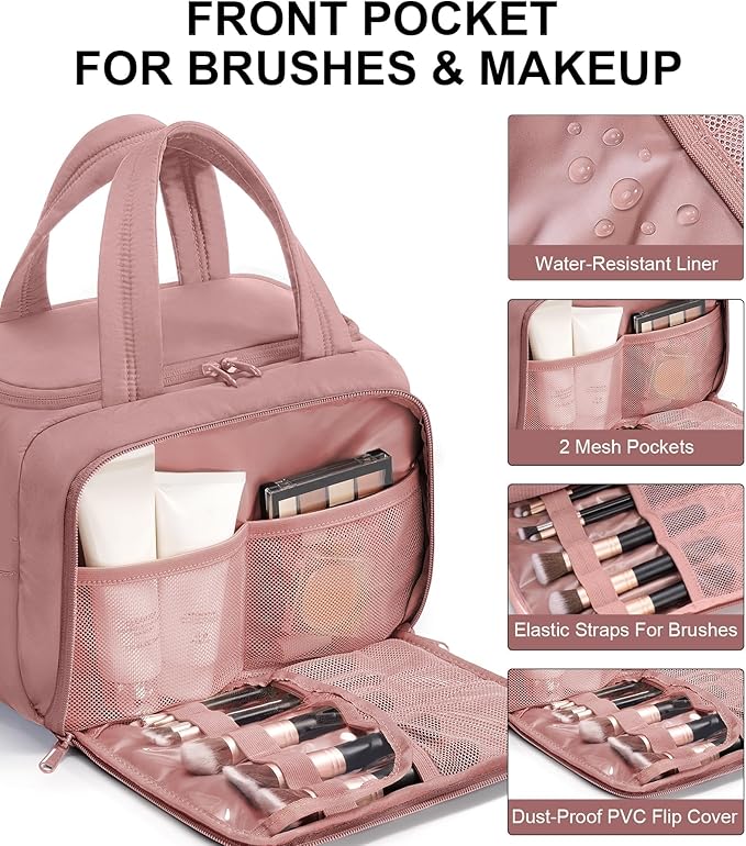 Bagstellar Travel Toiletry Bag, Lightweight Wide-open Large Puffy Toiletry Bag for Women, Quilted Makeup Bag Organizer Water-resistant Cosmetic Bag with Handle for Toiletries, Essentials, Accessories