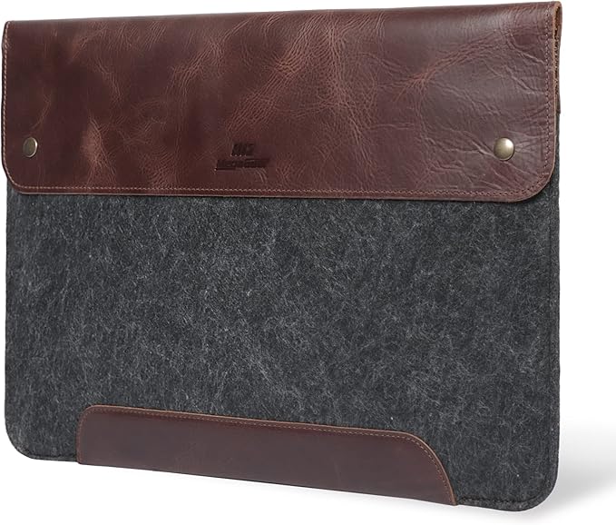 MegaGear Genuine Leather and Fleece MacBook Bag Laptop Sleeve for MacBook Pro and MacBook Air Case - 16 Inch - 15 Inch - 15.5 Inch (M4, M3, M2, M2, M1, Pro & Max) 2020 to 2024 Models