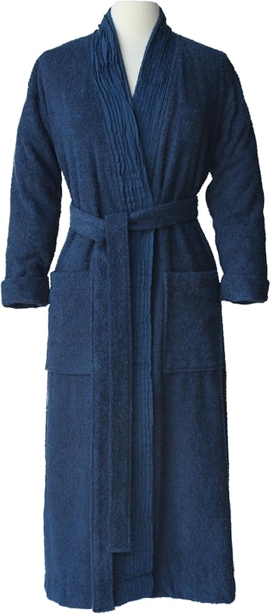 Nine Space Turkish Cotton Pleated Trim Terry Robe | Luxurious Bathrobe, Soft Spa Robe, Cozy Lounge Wear for Women