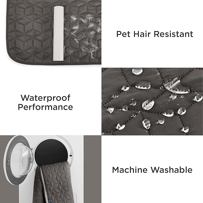 Bedsure 100% Waterproof Bed Cover for Dogs Washable - Non Slip Waterproof Dog Blanket for Bed, Lightweight Furniture Protector Durable for Pet Puppy with Non-Slip Bottom, Dark Grey, 68x82IN