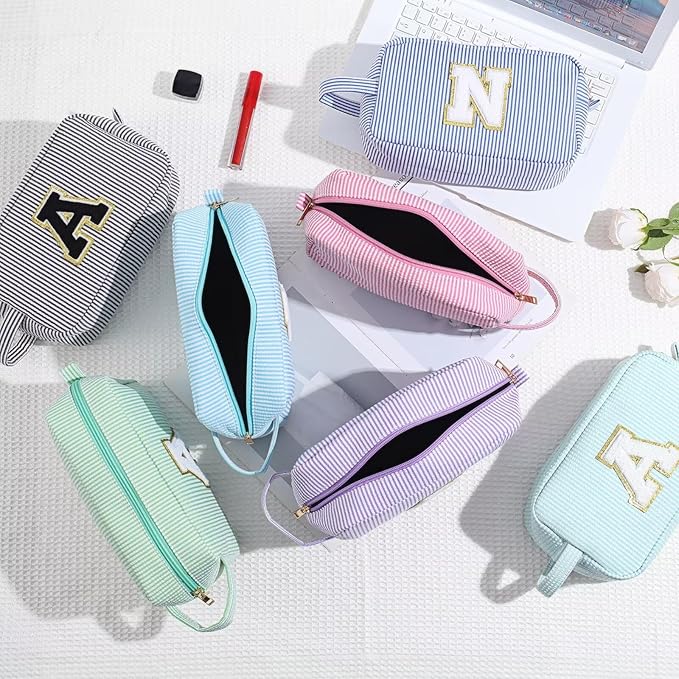 YOOLIFE Initial Makeup Bag for Women - Monogram Cute Makeup Bag Cosmetic Case Toiletry Pouch for Women Her Best Friend Sister Teacher, Personalized Birthday Gifts for Women, Pink O