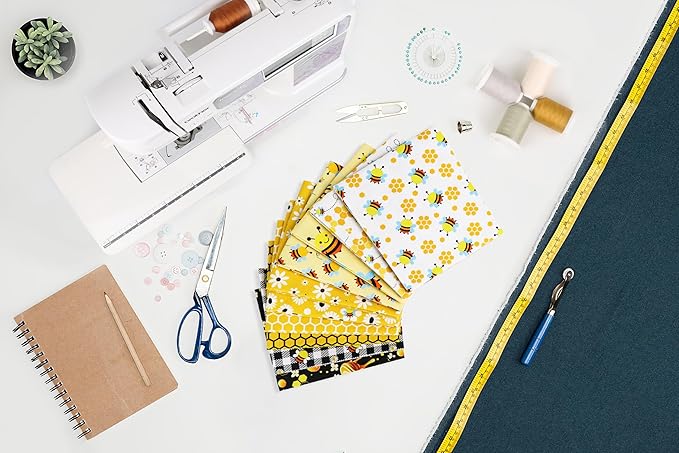 Craftido -25 Options- 100% Cotton Quilting Fabric Bundles 10pcs Fat Quarters 18”x21”-Medium Weight 5.2 oz- Soft Cotton for Quilting, Sewing Project, Patchwork, DIY Crafts – Honey Bees