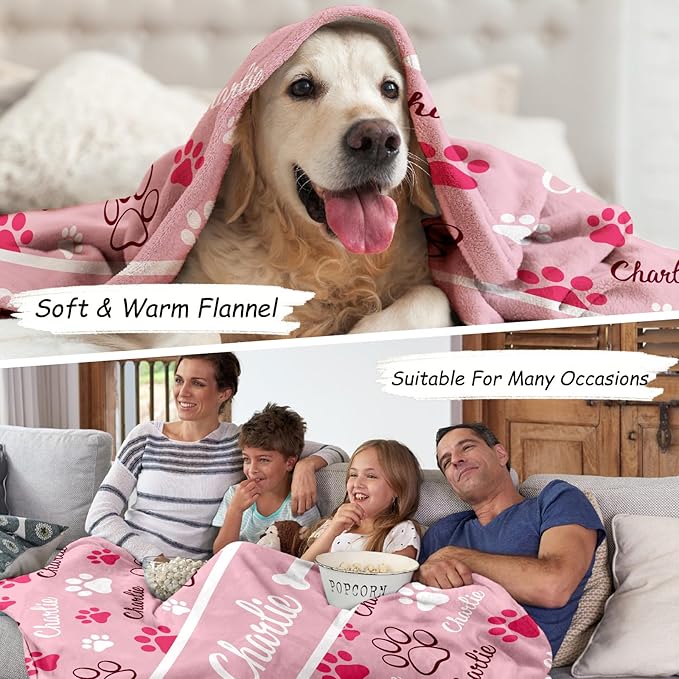 GlisterGlow Personalized Dog Blanket, Customized Pet Blankets with Name Picture, Throw Blanket for Small Medium Large Dog Puppy Cat (E-Pink)