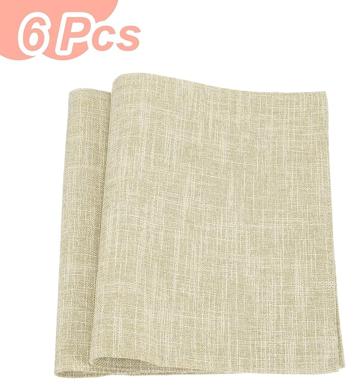 HARFINGTON 6pcs Linen Fabric Placemats 12" x 18" Polyester Rectangle Place Mats Machine Washable Heat Resistant Kitchen Table Mats for Outdoor Indoor Party Family Holiday, Yellow