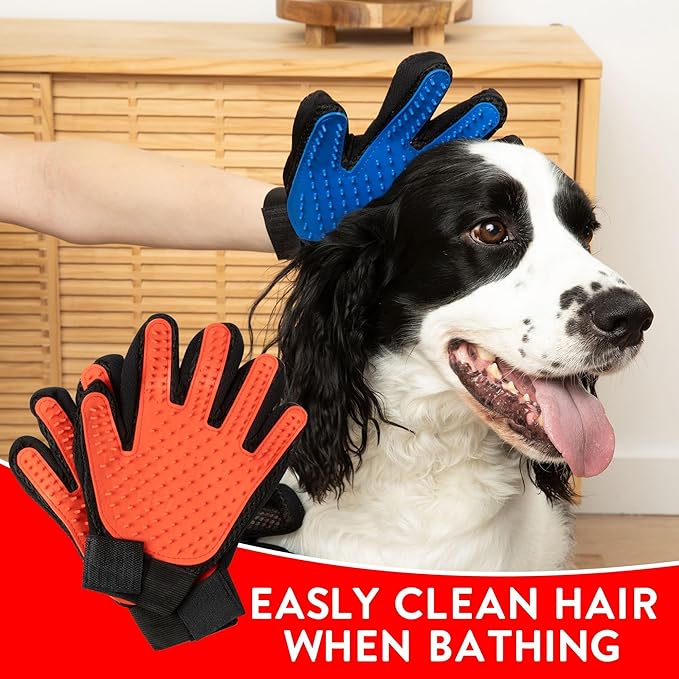 HappiTails Pet Grooming Gloves – 1 Pair – Deshedding & Bath Massage Mitts for Dogs & Cats – Choose from 5 Colors – Adjustable, Reusable & Easy to Clean (Red)