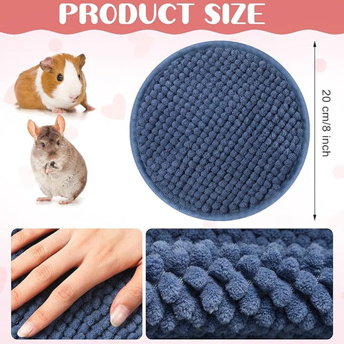 Amylove 4 Pcs Guinea Pig Cage Liner Guinea Pig Bedding Dog Door Mat for Muddy Pet Paws Washable Chenille Pee Pads Small Animal Sleeping Bed for Bunny Hamster(Diameter 7.8 Inch,Round,Mixed Color)