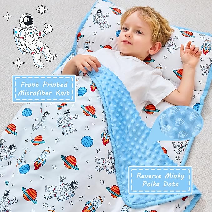 Lasoftan Toddler Nap Mat with Pillow and Blanket, Extra Large Rolled Napping Mats,Slumber Bags for Boys Girls,Kids Sleeping Bag for Daycare, Preschool Travel Camping