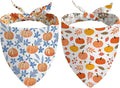 Fall Dog Bandana Reversible 2 Pack Small, Cute Autumn Pumpkin Leaves Fall Pet Bandanas Set Adjustable Triangle Holiday Scarves for Small Medium Boy Girl Dogs