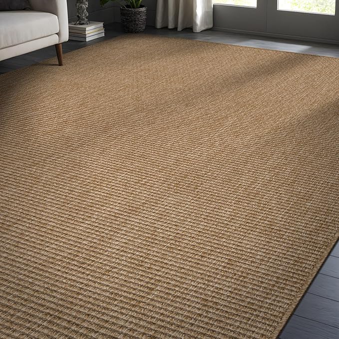 CAMILSON Easy Jute Rug 8x10, Indoor Outdoor Natural Color Farmhouse Area Rugs for Living Room Patio and Kitchen Rug, Solid Boho Woven Design, Easy-Cleaning, Washable Outside Carpet Alfombras (8 x 10)