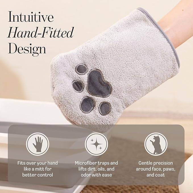 Muddi Mitt Microfiber Reusable Pet Wipes Grooming Towel Glove | Machine-Washable, Soft, Double-Sided Bath Mitt Replaces Wipes | Dirt Odor Removal | Gentle Paw Coat Cleaner | Dogs & Cats (Single Mitt)