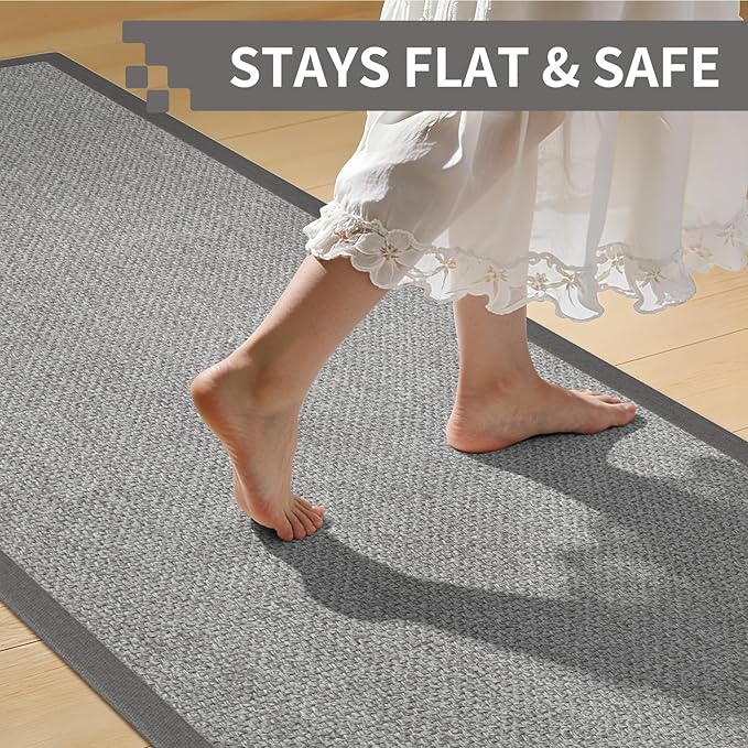 Washable Runner Rug 3x5 Jute Like Entryway Indoor Runner Mat Rugs Non Slip, Woven Soft Farmhouse Area Boho Floor Carpet for Hallway Kitchen Laundry Hall Backdoor Bedroom Living Room, Grey