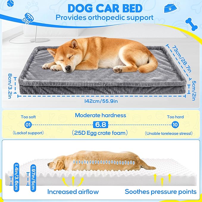Dog Car Bed, Non-Slip Backseat Extender Pet Mat, Removable Washable Dog Bed for SUVs, Sedans & Trucks, Anti-Slip Travel Bed for Dogs, Easy Clean & Scratch-Proof & Comfort (56"x28.7")