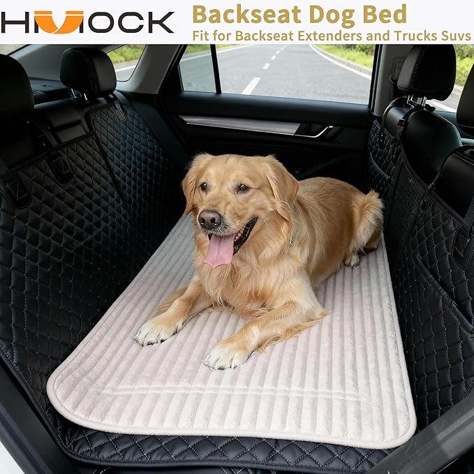 HMOCK Backseat Dog Bed for Car Back Seat, Dog Mat for Car Backseat Pet Bed Mat, Non-Slip Travel Pet Mat, Fit for Backseat Extenders and Trucks Suvs (Beige, 27.5x55 Inch)