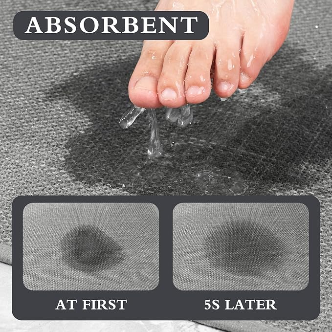 YIHOUSE Grey Bathroom Rug Sets 5 Piece, Absorbent Bath Mat for Bathroom Non Slip Washable, Bathroom Mat Quick Dry, Thin Bath Rug Set for Toilet and Floor