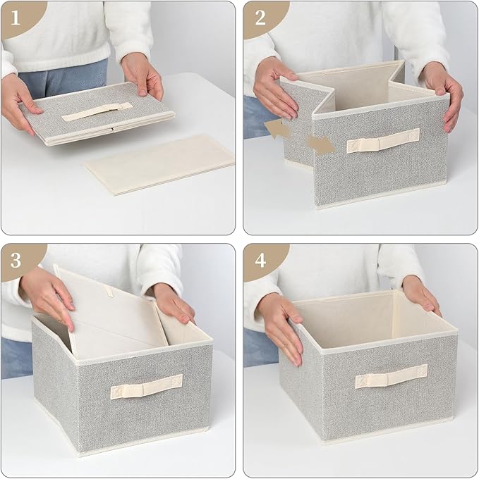 EITMOW Storage Baskets, 11-Inch Woven Fabric Bins, Storage Cubes with Reinforced Handles, Organizer Bins for Closet Shelves, Foldable, for Toys, Clothes, Natural Beige (2PCS/Beige-11*11*7.8inch)
