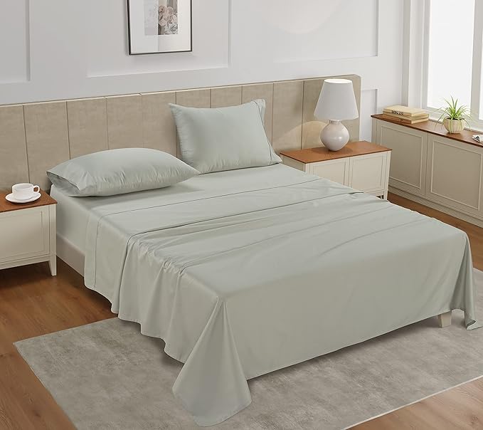 LANE LINEN 100% Cotton Twin Sheet Set – 450 Thread Count Soft & Cooling Sateen Sheets, 15” Deep Pocket Fully Elasticized Fitted Sheet, Luxury Hotel Bedding, Moonstruck