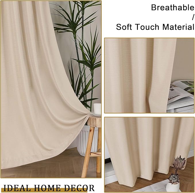 Lecloud Bessie Light Filtering Curtains 84 Inches Long 2 Panels for Bedroom, Faux Linen Textured Curtain Drapes, Breathable Farmhouse Curtains for Living Room French Window, Each 40 W x 84 L, Linen