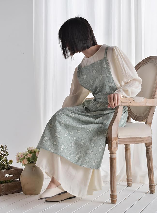 Japanese apron Women-Cross Back Apron for Women with Pockets, Pinafore Aprons, Womens Cotton Linen Apron