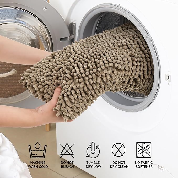 Bcoimo 70"×24" Absorbent Bath Mat, Non-Slip with Backing Chenille Bath Rug and Machine Washable Bathroom Mat Quick-Dry Design. Ideal for Bathroom and Tub Areas