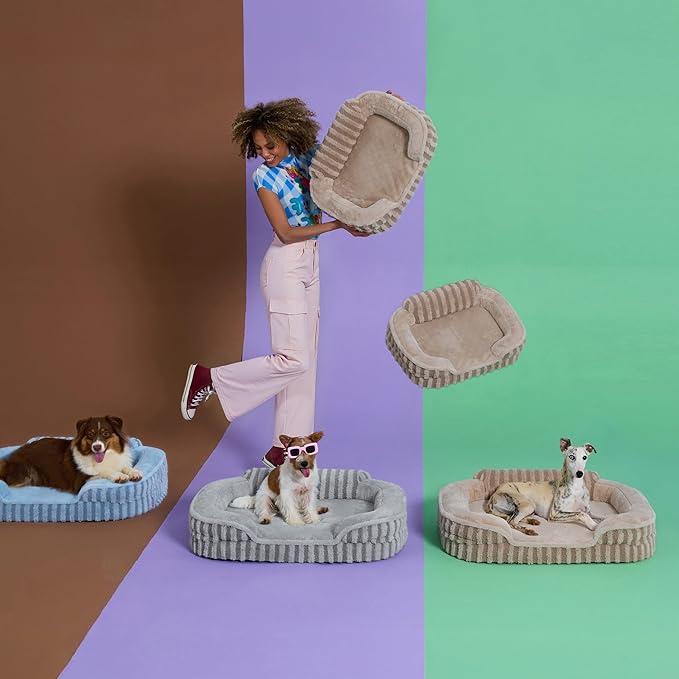 LE SURE Cute L-Plus Dog Beds, Orthopedic Waterproof Large Pet Bed with Sides, High Back Non-Slip Bottom and Egg-Crate Foam Dog Couch Sofa with Washable Removable Cover, Hazel
