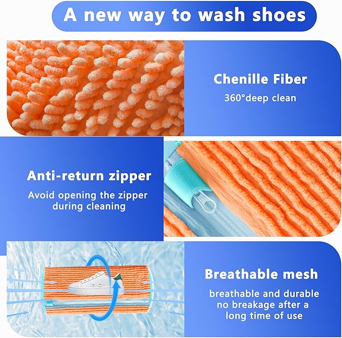 Xinambyh 2Pcs Reusable Shoe Washing Machine Bag for Washer and Dryer:Free Up Hands, Prevent Deformation,shoe bag with Zipper Protection Design, Use for all Shoes,Sports Shoes(Yellow) (A-Orange)