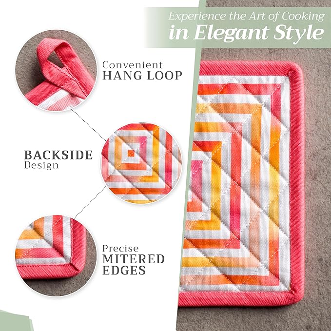 Maison d' Hermine Pot Holders 100% Cotton Heat Resistant Potholders 8" x 8" Hot Pads with Loop BBQ, Cooking, Baking, Grilling, Kitchen, Handling Hot Pans Spring/Summer (Pack of 1, Summer Maze)
