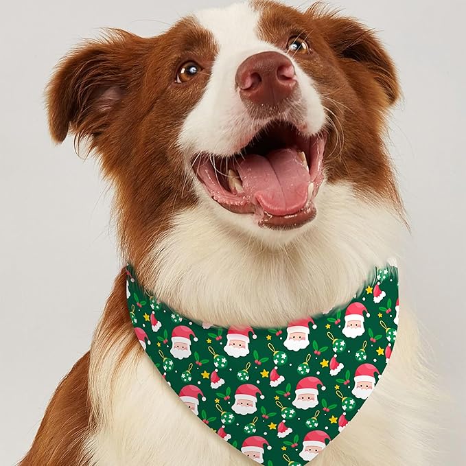 Christmas Dog Bandanas Reversible 2 Pack, Cute Santa Claus Xmas Tree Christmas Pet Bandanas Set Adjustable Triangle Winter Xmas Holiday Scarves for Medium Large Extra Large Boy Girl Dogs
