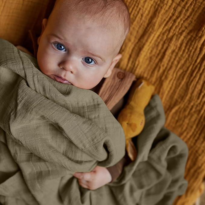 Huxie Swaddle - 100% Organic Cotton - Muslin Swaddle Blankets for Newborn, 47" x 47" (Sage Green)
