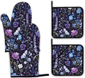 Wildflowers Oven Mitts and Pot Holders,Vintage Garden Herb Flower Heat Resistant Oven Mitts Gloves and Pot Holder for Home Kitchen Decorations Cooking Baking BBQ Gifts,Set of 4