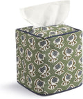 Mimorou Green Fabric Tissue Box Cover - Floral Print Tissue Box & Decorative Square Napkin Holder Handmade Cotton for Home Bedroom Vanity Countertop Night Stands Office