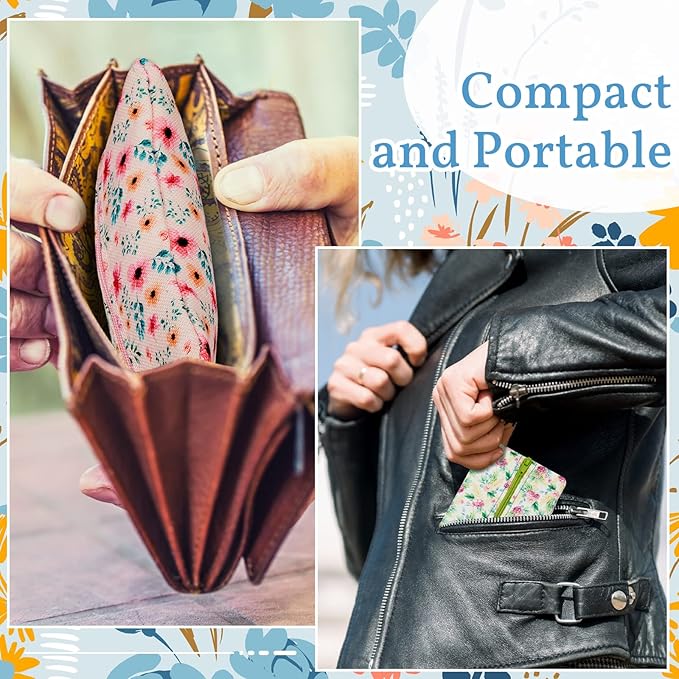 5 Pieces Tissues Purse Pocket Tissue Holder Reusable Travel Pouch Fabric Zipper Enclosed Small Size Daisy Pattern Holder for Purse Coins for Summer, 5.25 x 3 Inches (Summer Flower)