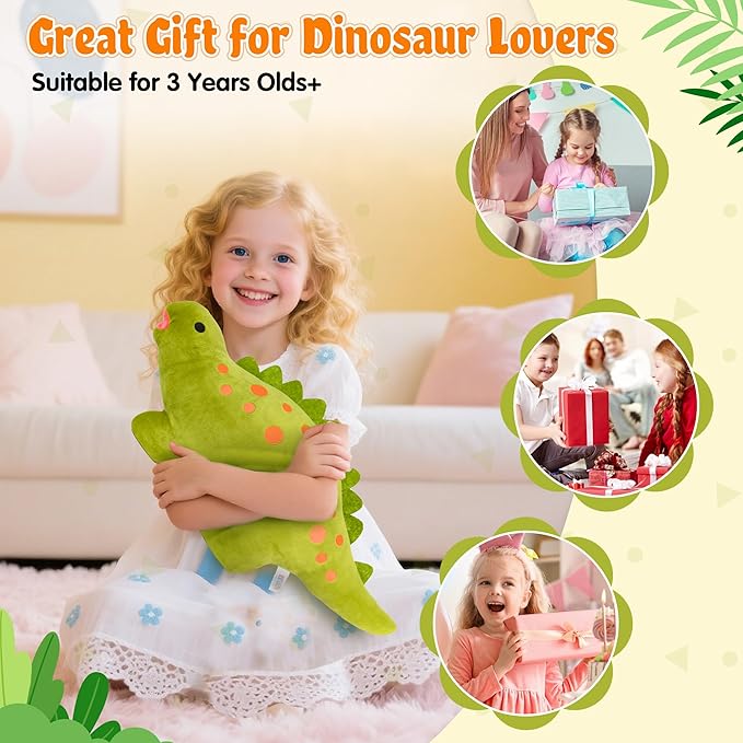 BB FUN HOUSE Dinosaur Pillow Plush, Stuffed Animal Birthday Gift Dino Decorative Throw Pillow for Kids Teens Adult Room Decor Soft Plushie Toy, Green