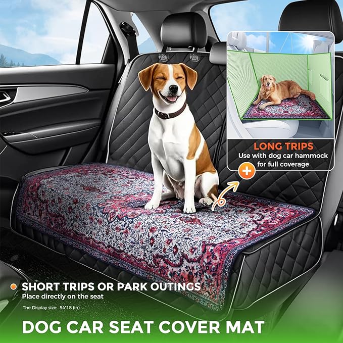 Hompet 2 Pack Waterproof & Absorbent Dog Car Seat Cover Mat, Fits Most Dog Car Hammocks, Washable Reusable Backseat Protector Pad, Quick Dry Leak-Proof Non-Slip Pet Travel Mat for Cars, 20"x60"