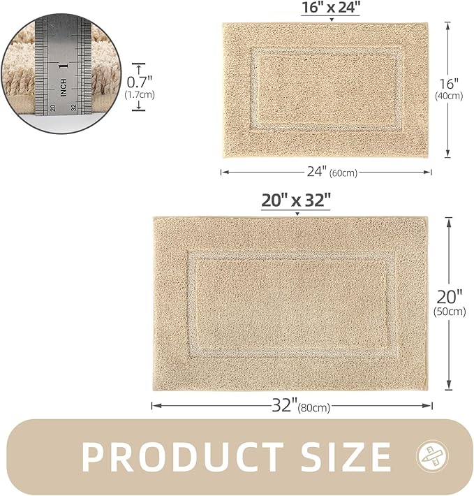 ZOESIOER Bathroom Rugs Sets 2 Piece, Ultra Absorbent Soft Bath Rug, Machine Washable Microfiber Non-Slip Bath Mat for Bathroom Floor, Tub, Toilet, Shower Room, Beige