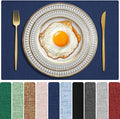 Cloth Placemats Set of 4, Cotton Linen Blend Machine Washable Double Layered Place Mats, Heat Resistant Placemats Wrinkle Free Thick Fabric Dining Table Mats for Indoors & Outdoors (Navy Blue, 4)