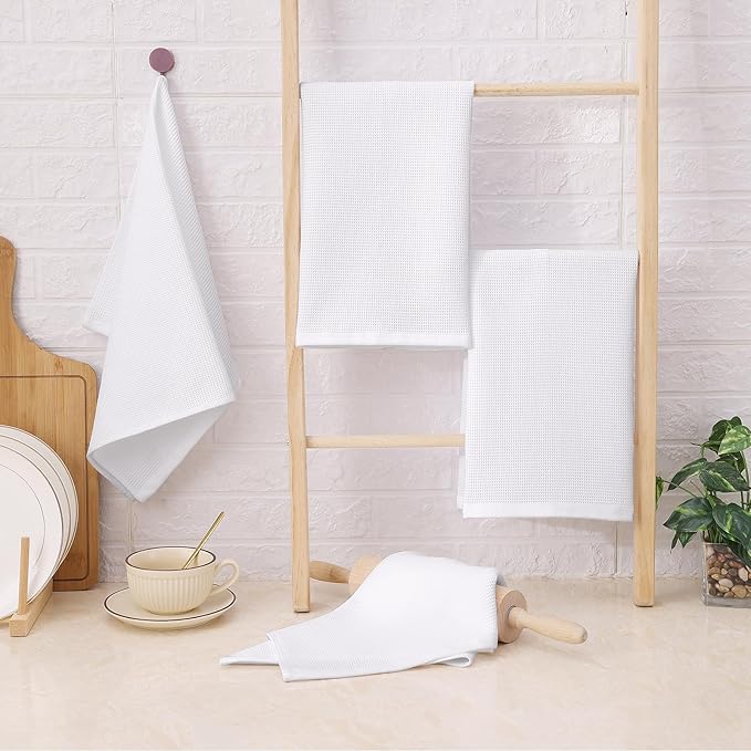 Homaxy 100% Cotton Waffle Weave Kitchen Towels - 12 Pack Soft and Absorbent Dish Towels - 16 x 26 Inches Quick Dry Hand Towels - White