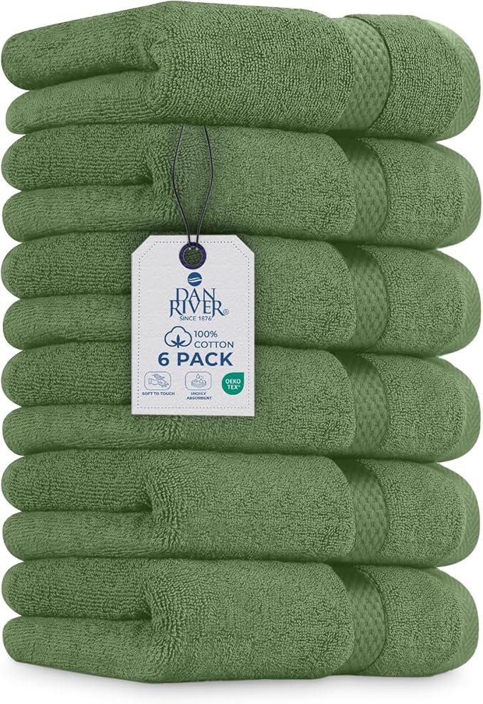DAN RIVER Luxury Hand Towel – Soft, Absorbent, Quick-Drying, Premium Cotton Towel, Perfect for Everyday Use, 16x28 Inches - Sage Green