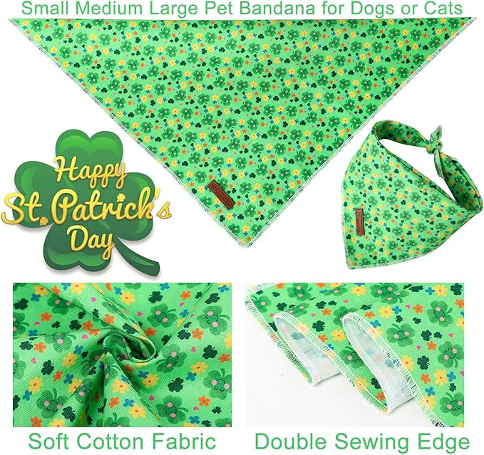 UP URARA PUP St. Patrick's Dog Bandana, Shamrock Triangle Bid Scarf for Small Medium Dog, Cotton Pet Kerchief for Girl Boy Dogs or Cats, Cute Spring Dog Bandana, Puppy Green Dog Bandana
